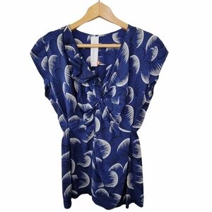 Laila & Savannah | Blue Floral Silk Blouse Size Medium
